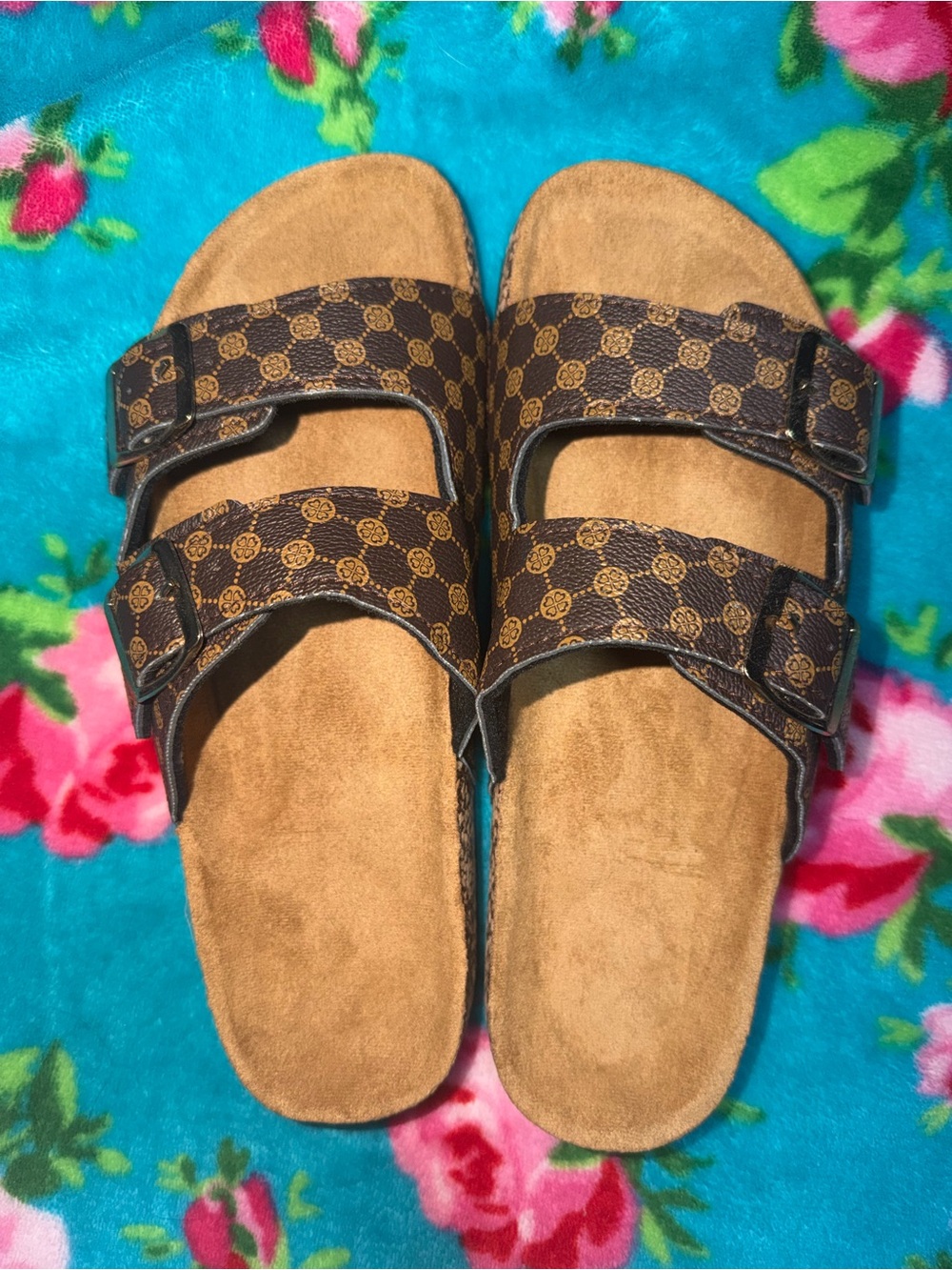 Never worn Brown Double-Strap Slide Sandals